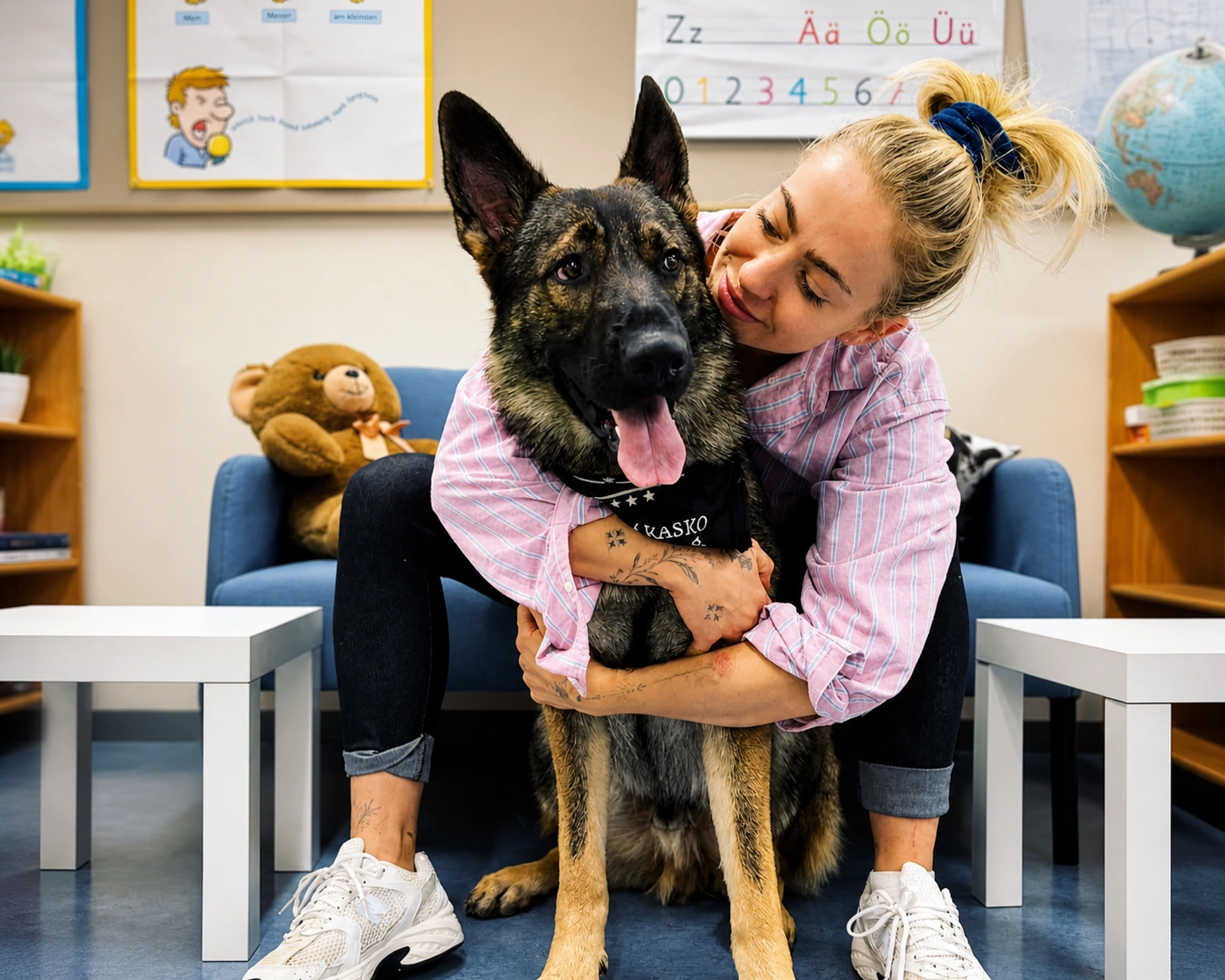 Kornelia mit Rasko, dem Hund
